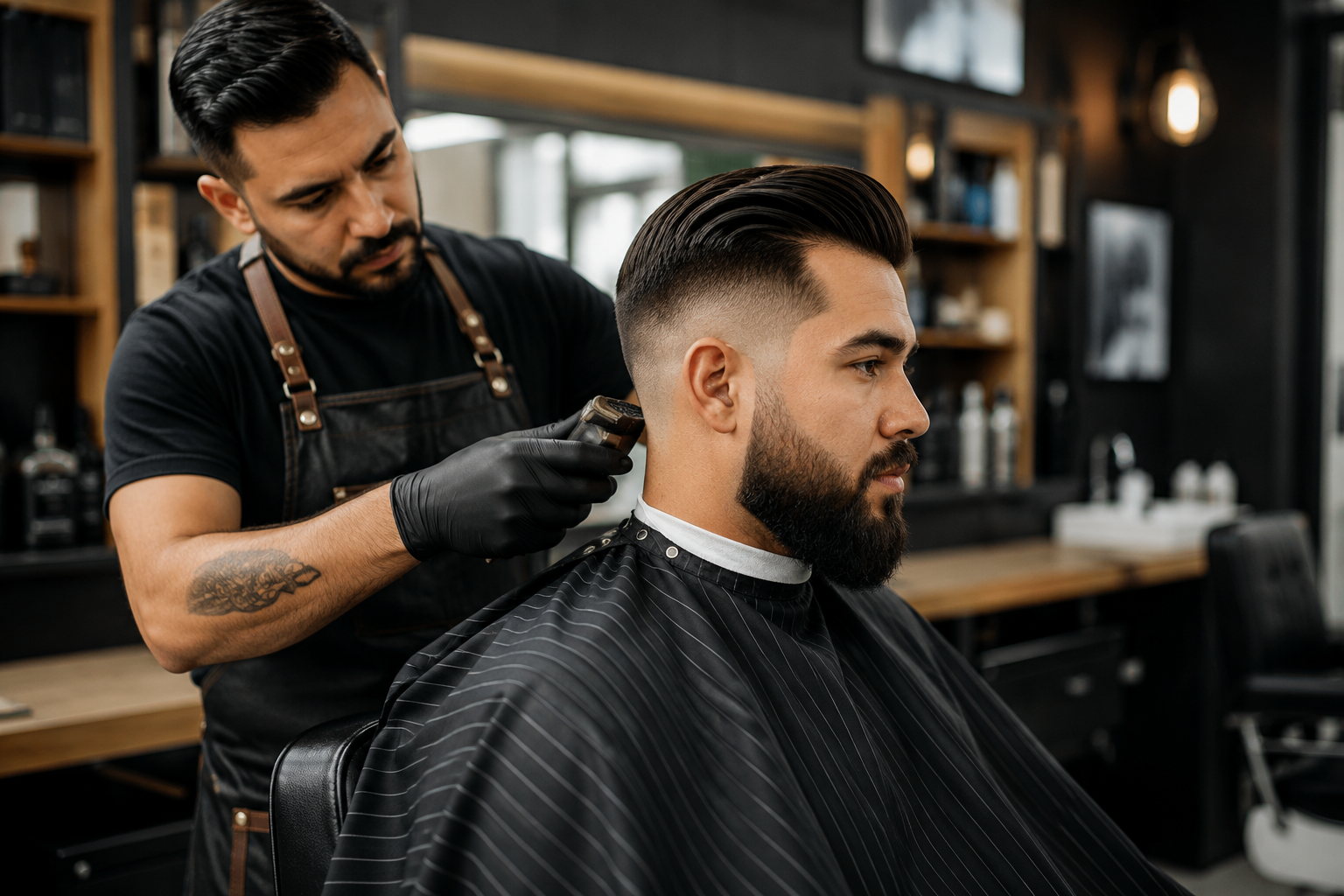 Client getting a shave by a barber