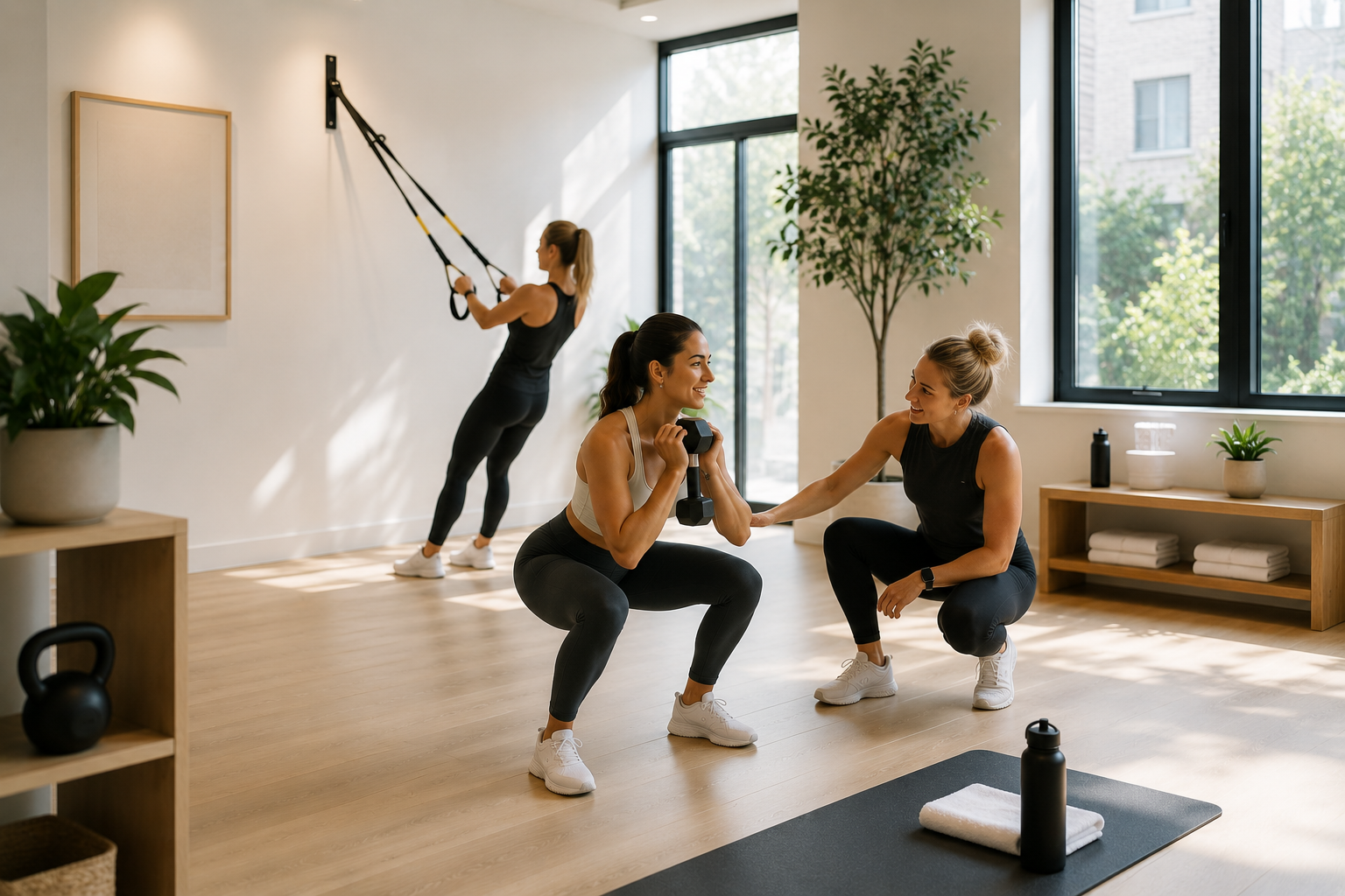 Personal training session at a boutique fitness studio