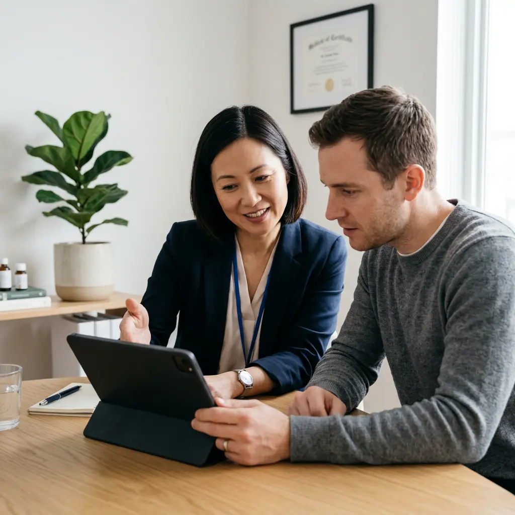 Integrative health center practitioner with client
