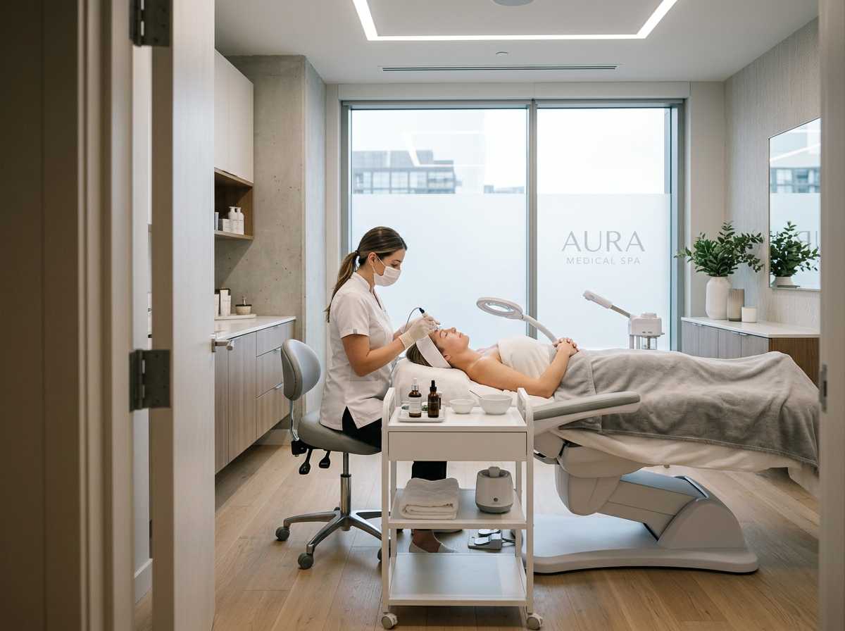 Med spa staff member with client
